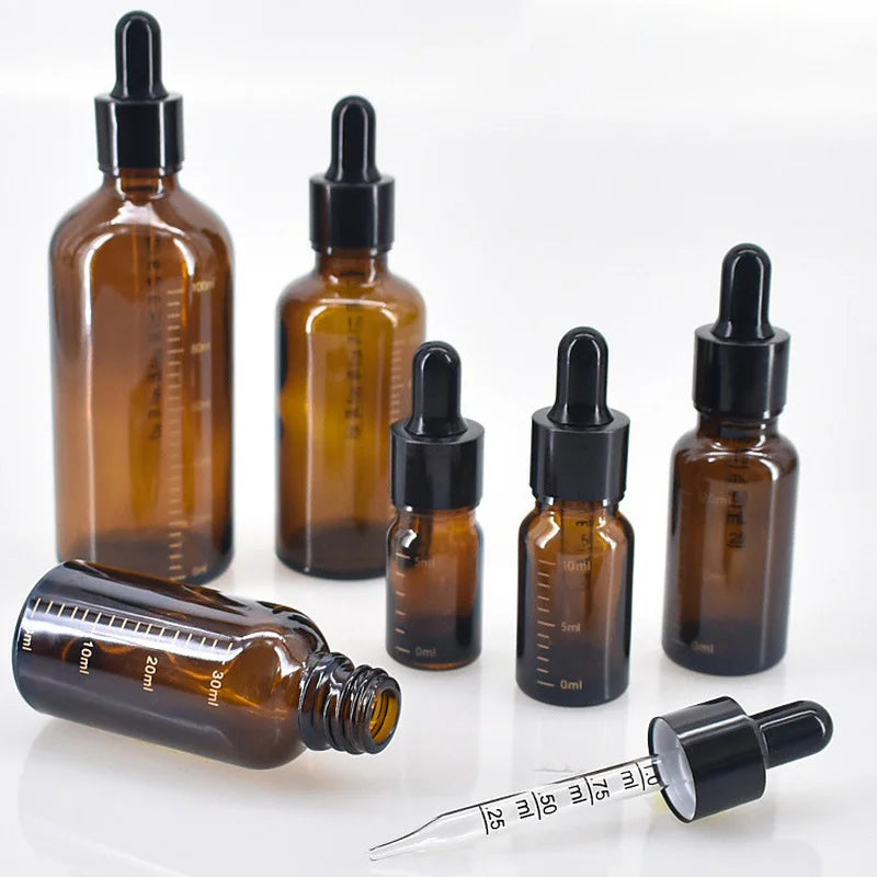 Amber Glass Dropper Bottles with Measurement Scale – 5ml to 100ml